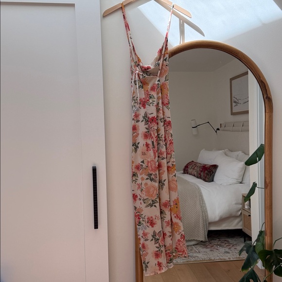 Lulus Sweet Invitation Beige Floral Print Cowl Neck Midi Dress - Picture 3 of 8